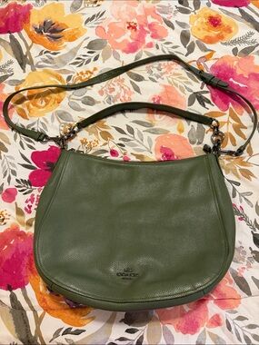 Coach Olive Green Pebbled Leather Shoulder Bag